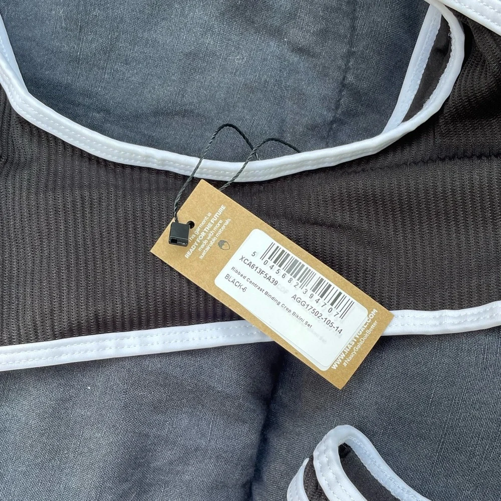 Nasty Gal NWT Black Ribbed Thong Bikini - Picture 3 of 5